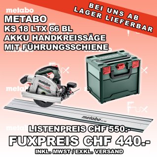 Metabo KS 18 LTX 66 BL Akku Handkreissäge mit Führungsschiene